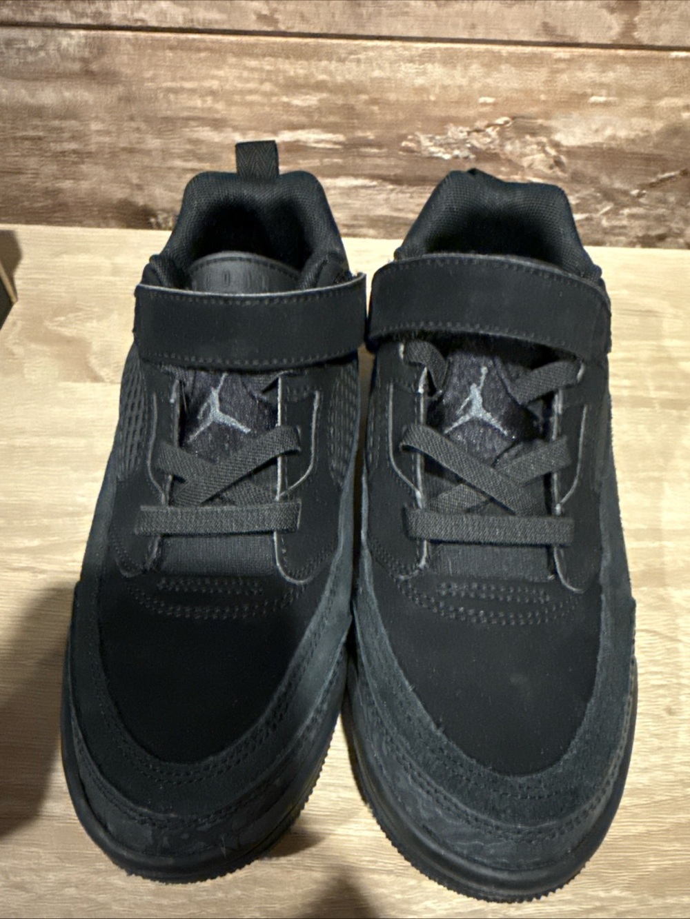 Kids Black Athletic Sneakers with Hook-and-Loop Strap